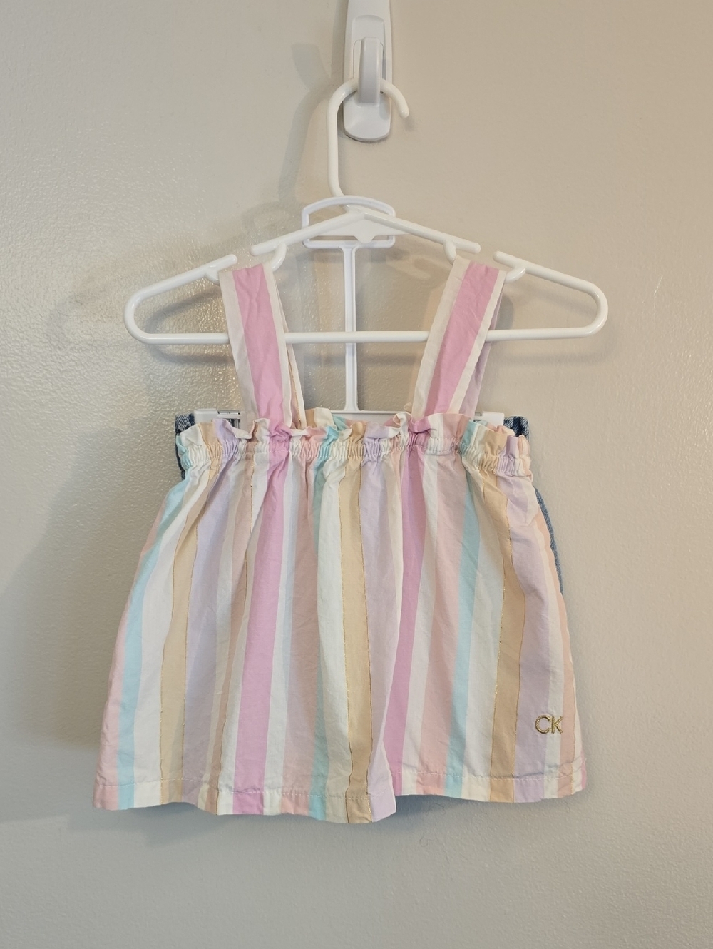 Calvin Klein Pastel Striped Toddler Dress - Pink, Blue, Yellow, Cream